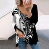 Women Autumn European Classic Printed Long Sleeve T-Shirts Loose V-Neck Plus Size Tee Shirt Tops Comfy Blouse