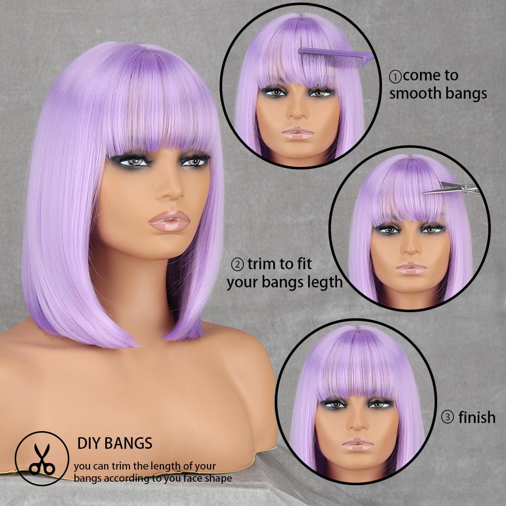 LISI HAIR Короткие парики Боб лавандового фиолетового цвета с челкой Синтетический красочный парик для косплея на каждый день для женщин из натуральных волос