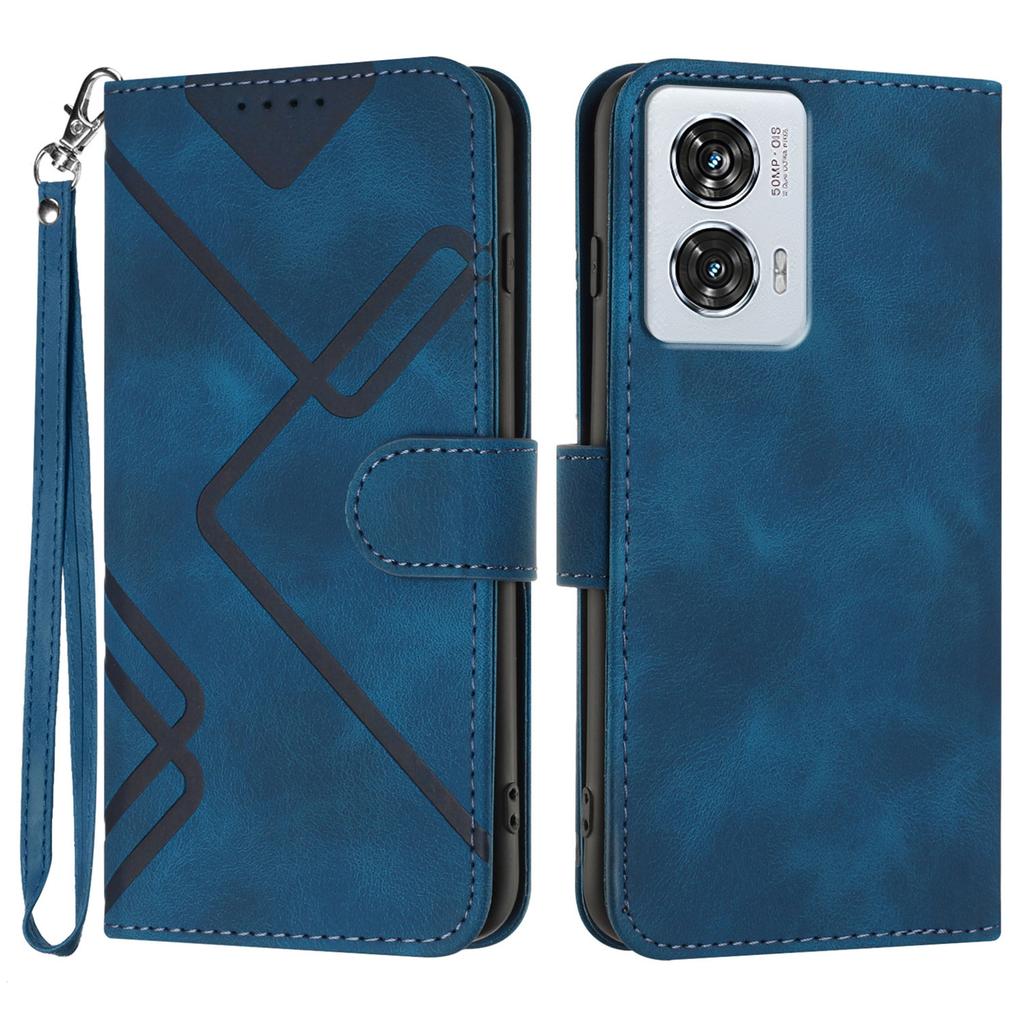 For Motorola Moto G85 5G/Motorola Edge 50 Fusion 5G Wallet Case Line Imprinted PU Leather Phone Cover with Strap