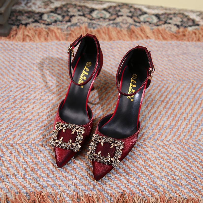 Темперамент светская львица тонкий каблук атлас полые высокие каблуки летние rhinrhine-пряжка большой размер 41-43