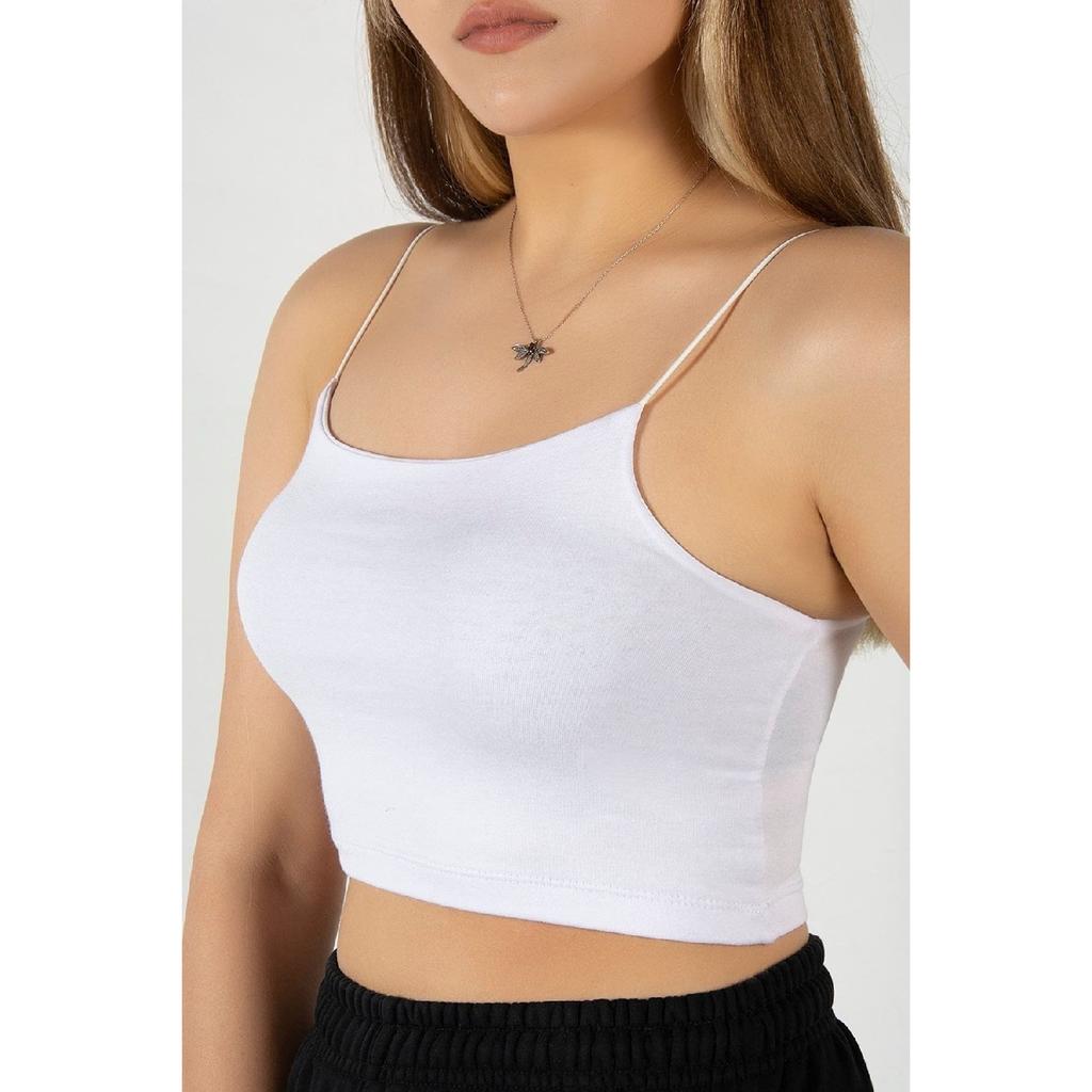 2-pack Women Black-white Rope Strap Cotton Crop Top Bustier Blouse Singlet