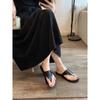 On Sale, Cowhide Version~ Fashionable and Simple Triangular Toe Pinch Flat-bottomed Slippers Women's Sandals