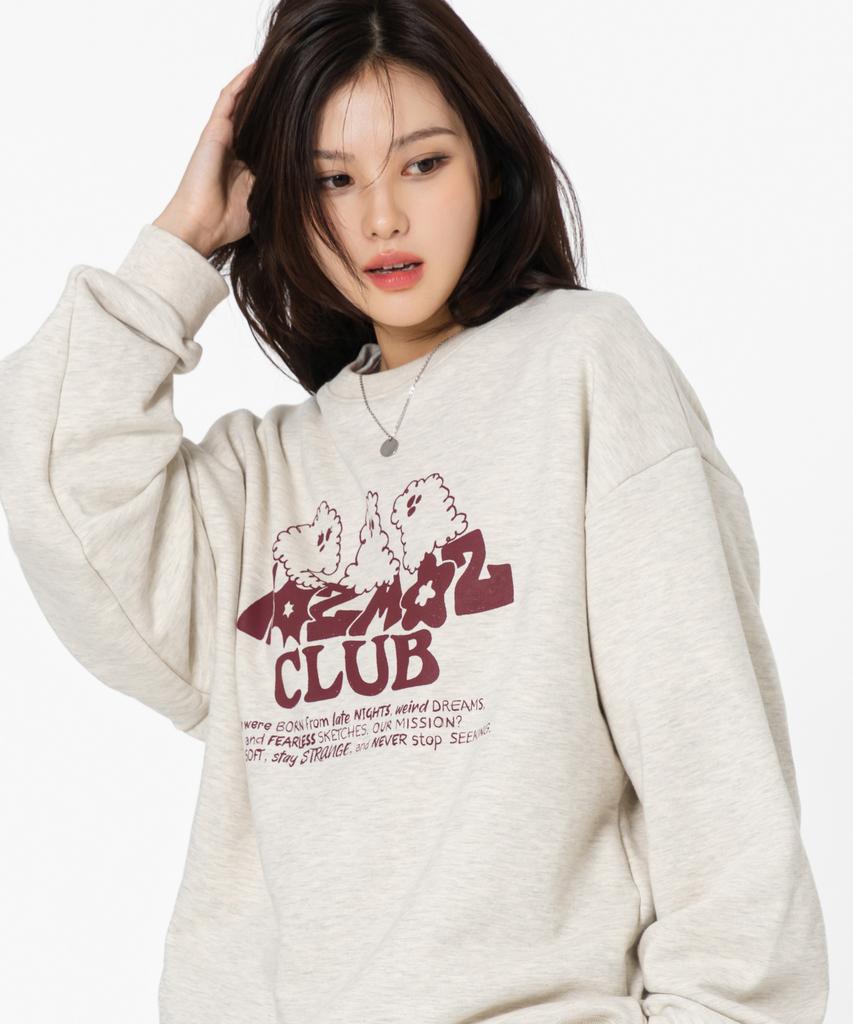 MOZMOZ [Set] Ghost Cloud Oversized Sweatshirt + Soft French Terry Single-Pleat Training Pants Oatmeal