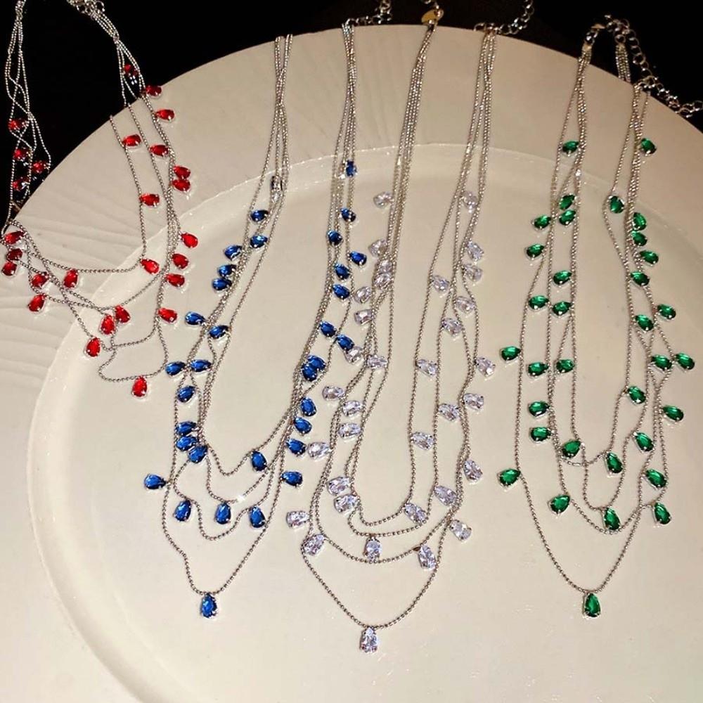 Light Luxury Water Drop Shining Choker Fashion Rhinestone Jewelry Crystal Tassel Necklace Women