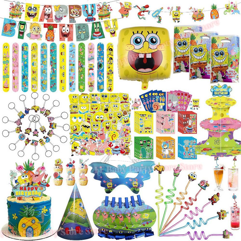 Cartoon Spongebobed Birthday Party Favors Bracelets Keychains Carnival Prizes Pinata Goody Bag Fillers Party Gift Birthday Decor