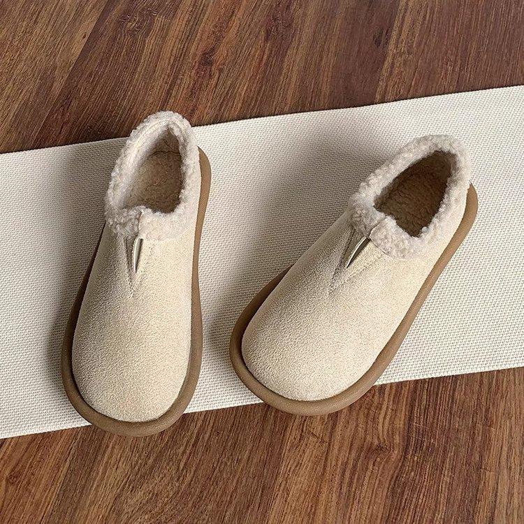 Женские туфли Doudou на мягкой подошве, зима 2025, новые, нескользящие, теплые флисовые лоферы, на плоской подошве, утолщенные хлопковые туфли
