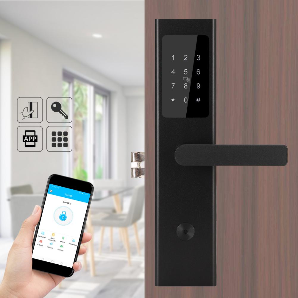 Ультратонкий Bluetooth APP карта пароль ключ деревянный дверной замок для дома отель квартира черный