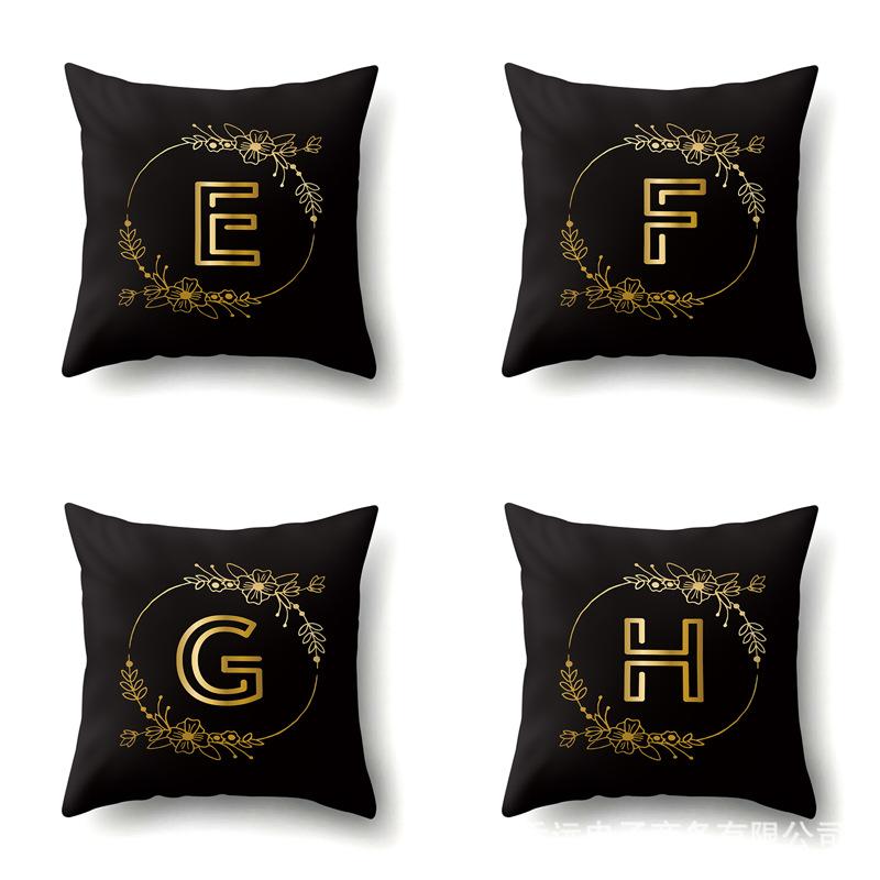 Полиэстеровая наволочка Черный Золотой Цветок Домашнее Украшение Принт Наволочка 26 Английская Буква Наволочка