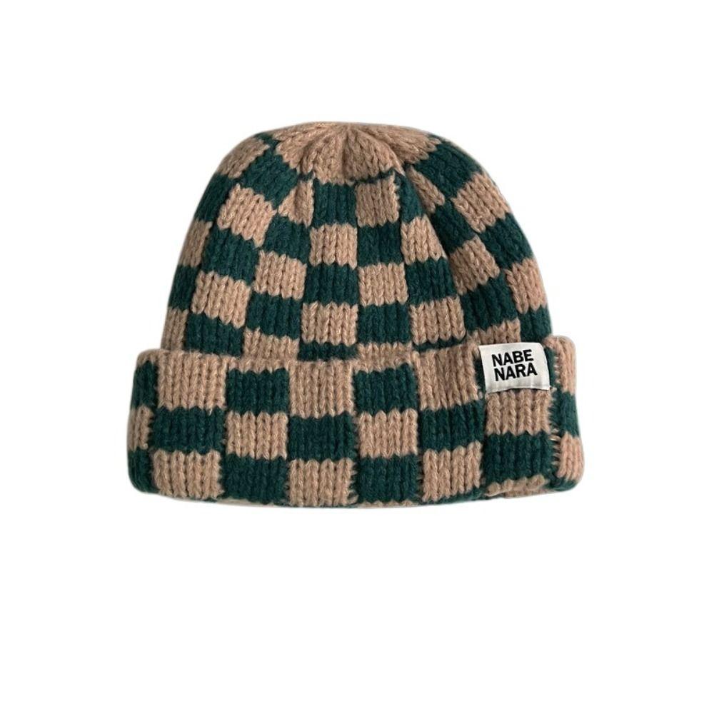 Korean Style Pullover Hat Keep Warm Knitted Cap Soft Plaid Beanie Hat  Outdoor