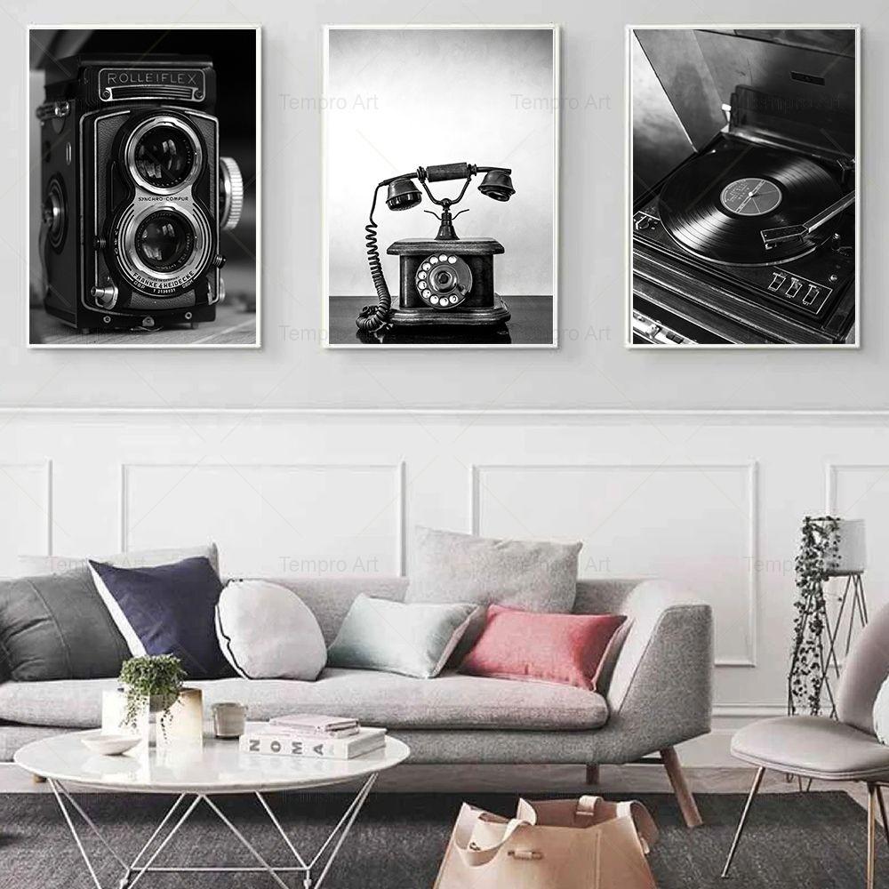 Black and White Photography Vintage Camera Record Railway World Map Poster Wall Art Canvas Painting Nordic Picture Home Decor
