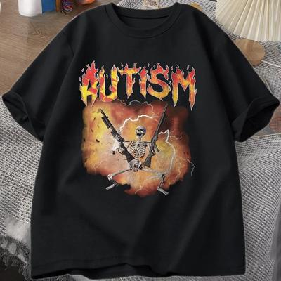 Аутичная Смешная Футболка Скелет Женская Футболка с Графикой Мема Аутизма Мода Харадзюку Винтажная Футболка Унисекс Уличная Одежда