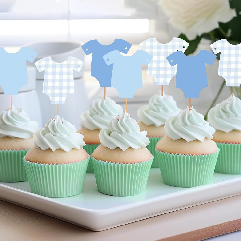 Blue Gingham Baby Shower Banner, Bodysuit Paper Garland with Clothesline, Boy or Girl Banner Baby Shower Decoration