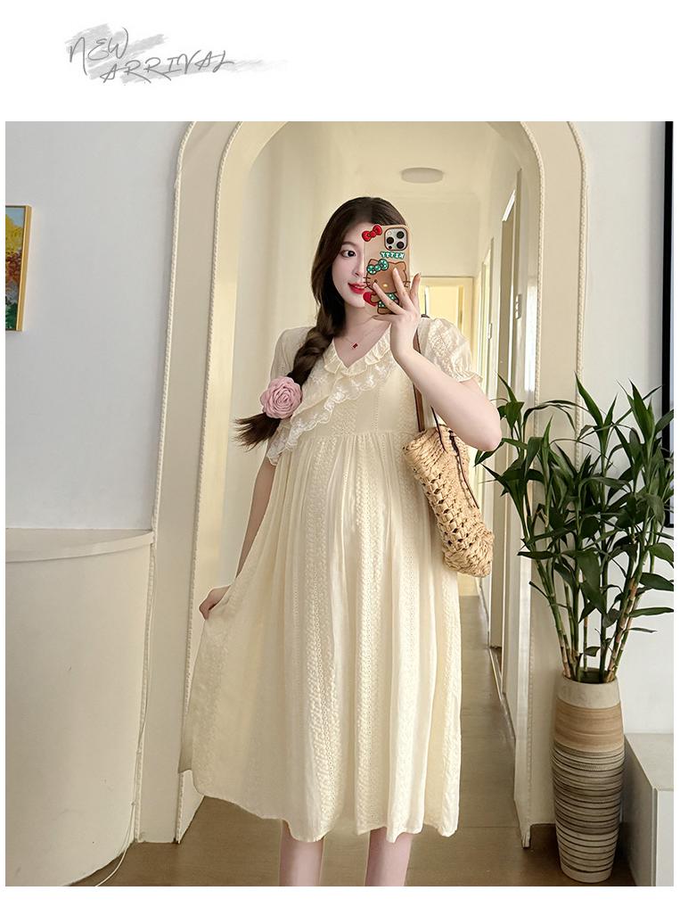 Милое летнее платье для беременных из жаккардового кружева с V-образным вырезом и вышивкой