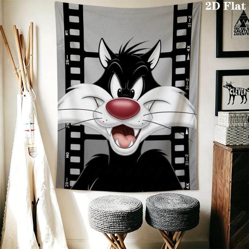 Sylvester the Cat Wall Tapestry Aesthetic Wall Hanging Printed Fabric Blanket Decorative Tapestries for Bedroom Living Room Home Decor