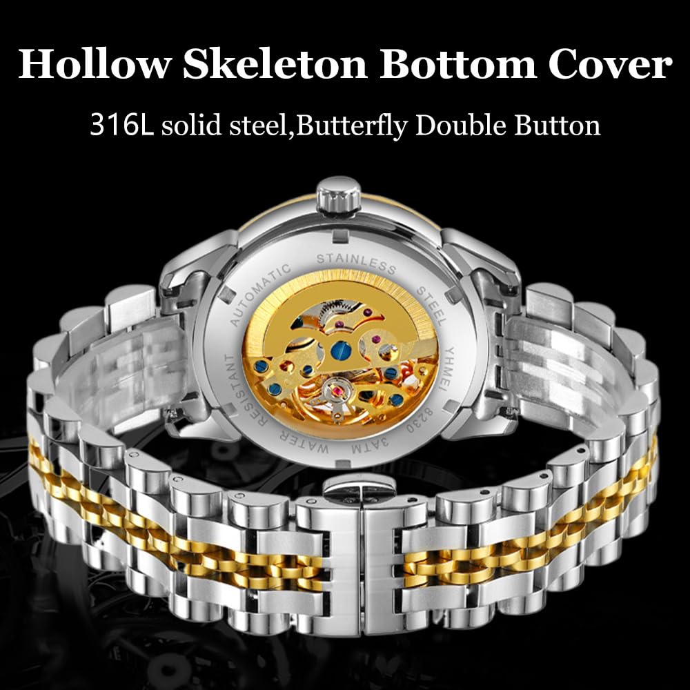 Мужские часы, механические, скелетонированные, из нержавеющей стали, водонепроницаемые, автоматические, с автоподзаводом, наручные часы в стиле стимпанк с ажурным циферблатом