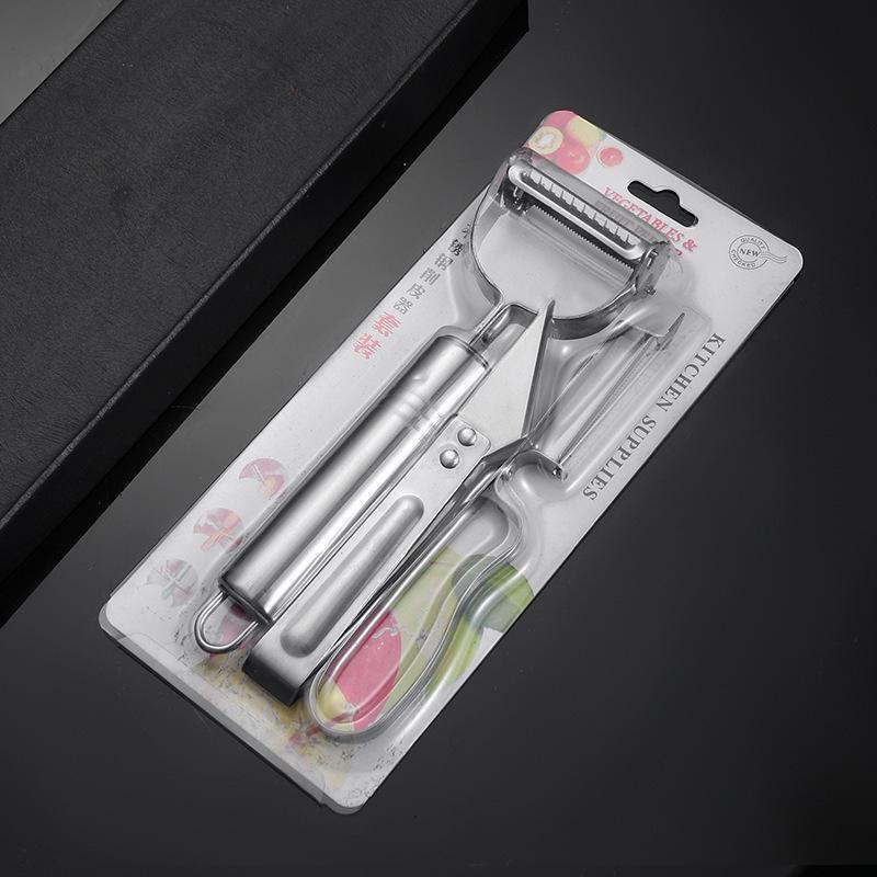 Three-Piece Stainless Steel Peeler Set: Multi-functional Peeler, Potato Peeler, Melon and Fruit Grater, Fruit Knife