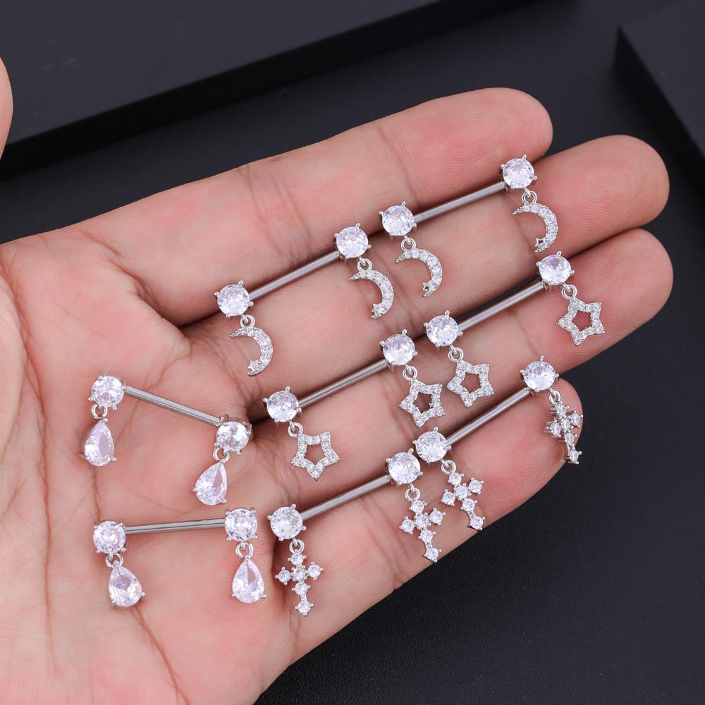 2 шт., милый медведь, бабочка, висячие пирсинг сосков, нержавеющая сталь, крест, звезда, подвесной щит для сосков, штанга для женщин, кольца для сосков