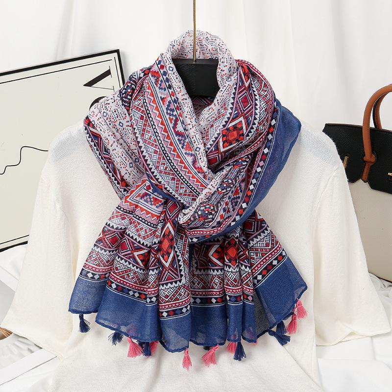 Осенне-зимняя шаль с принтом бабочек: Теплый шарф из хлопка и льна в стиле живописи тушью для путешествий или пляжа