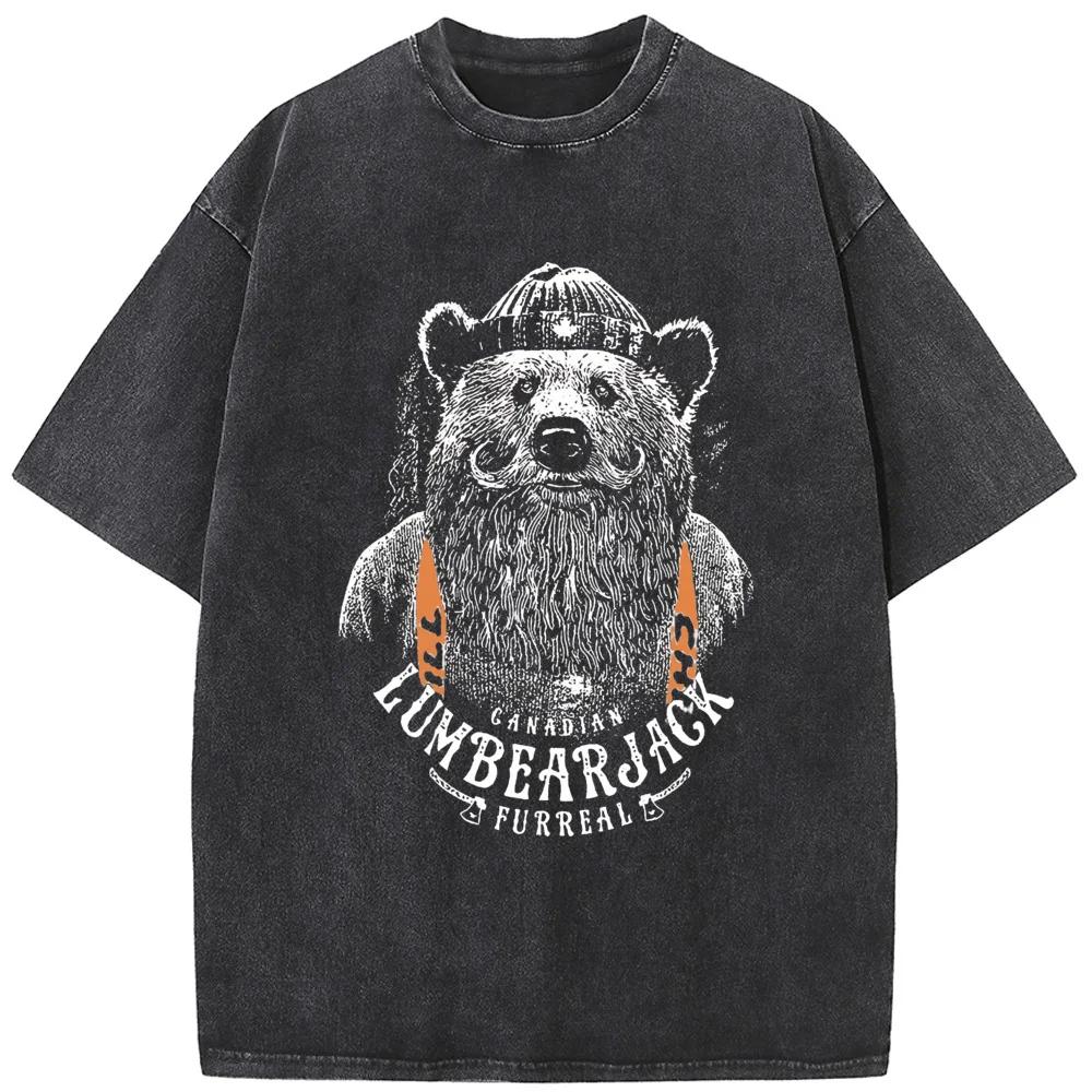 Стильная футболка с принтом «Медвежья шерсть» Hip Hop Streetwear Мужская Стирка Мужская Женская Повседневная Мода Оверсайз Футболка