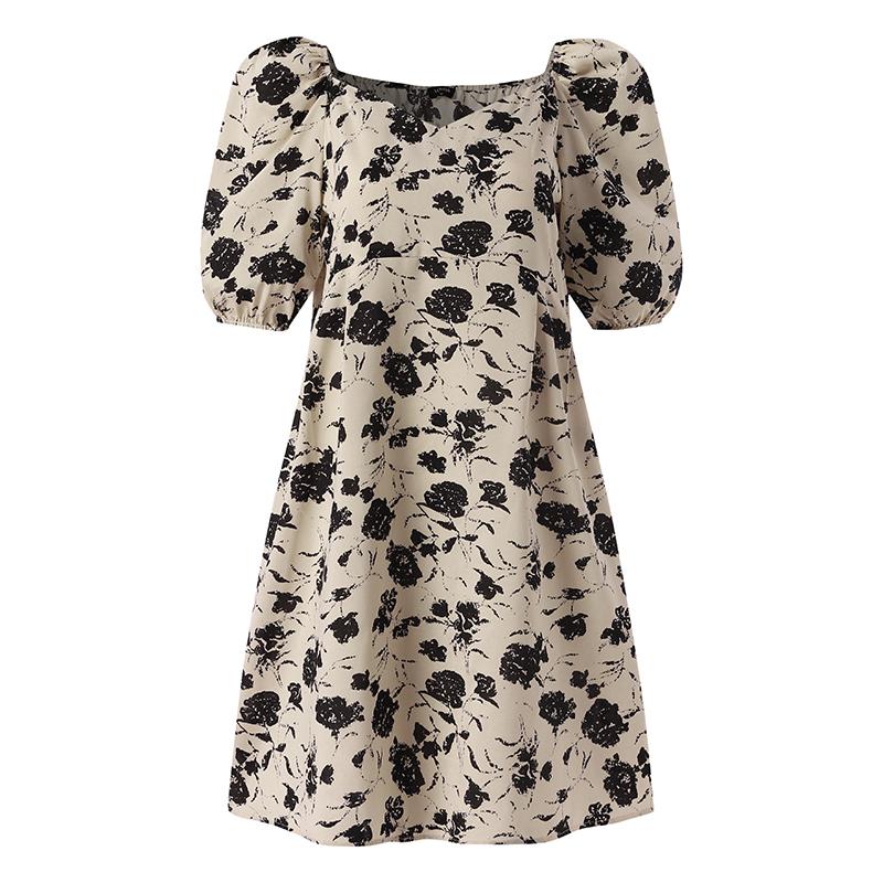 VONDA Мини-платье с цветочным принтом, короткими рукавами-буфами и квадратным вырезом