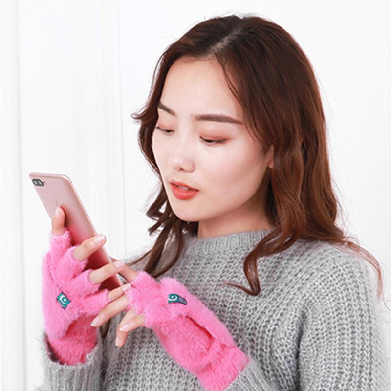 Plush Gloves Winter Warmth Student Fingerless Flip Gloves Outdoor Gloves Thickened Cold-proof