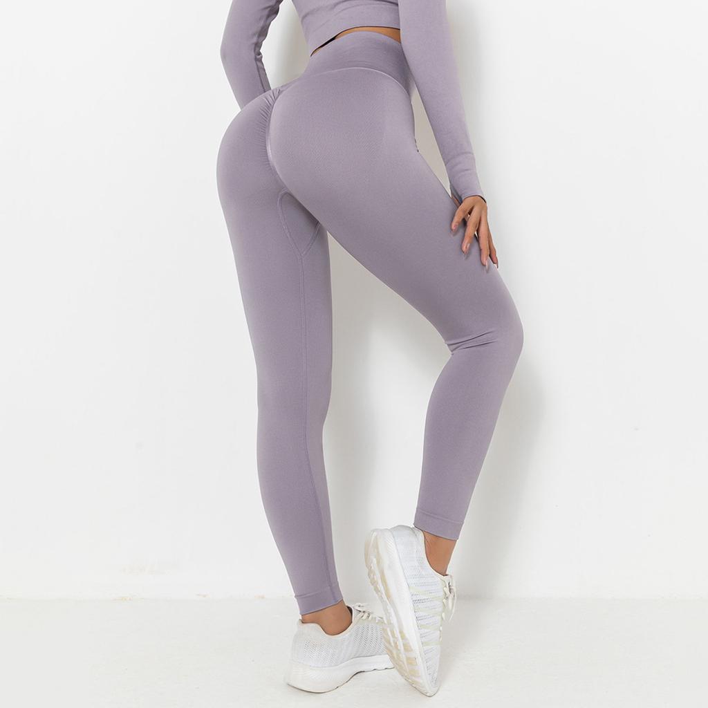 Fashion Women's High Waist Seamless Solid Color Yoga Pants Running Fitness Pants