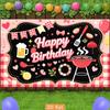 2D flat design 1 barbecue-themed party banner featuring grill and beer mug background patterns - hanging design