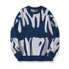 Men's Autumn Winter Irregular Jacquard Pattern Pullover Sweater Casual Round Neck Contrast Color Knitted Men's Pullover