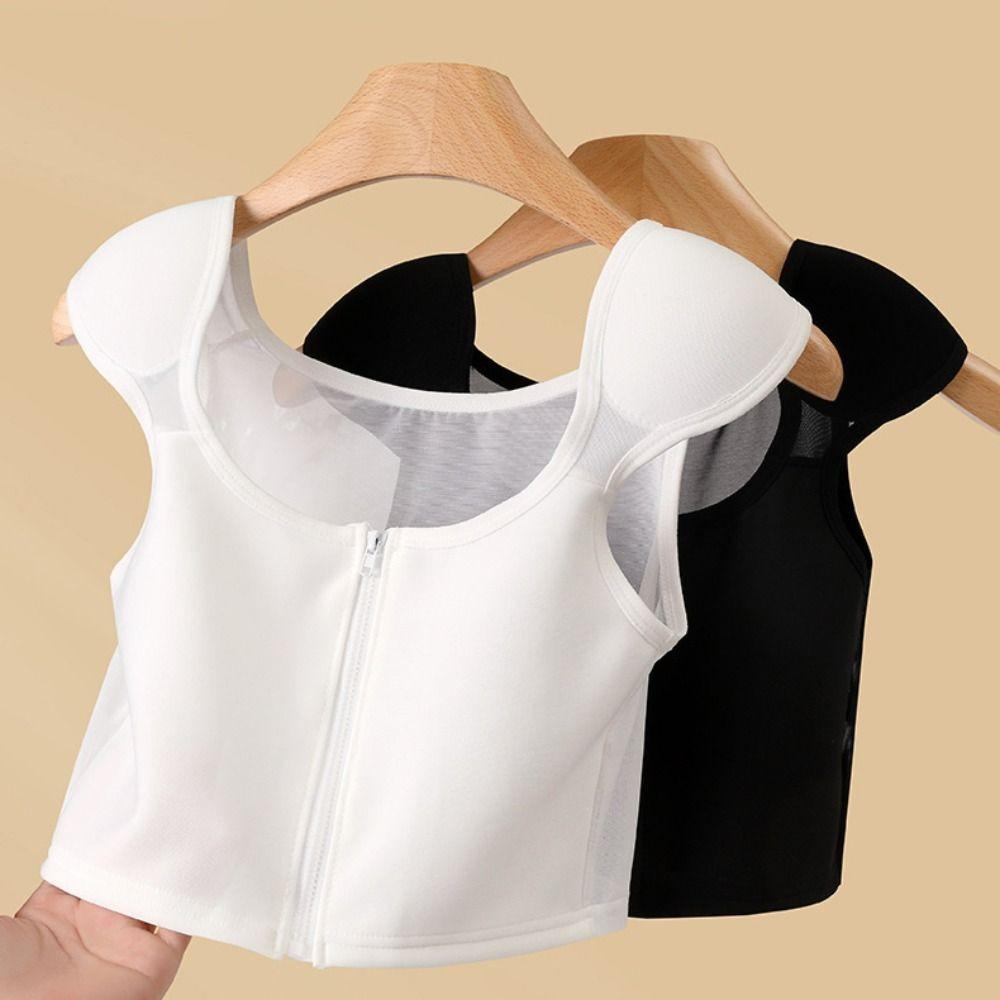 Mesh Tank Top Shapers Shockproof Shoulder Pad Chest Binding Soft Flat Breast Binder Bustier Girl