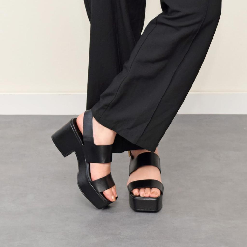 Сандалии на каблуке, толстая подошва, сандалии с двумя ремешками, черные, см [Carano] женские, 22,5