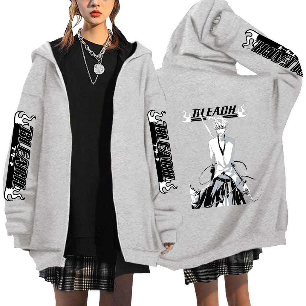 Япония Аниме Bleach Куросаки Ичиго Принт С Капюшоном Для Мужчин И Женщин Толстовки На Молнии Повседневная Свободная Толстовка Harajuku Унисекс Куртка На Молнии