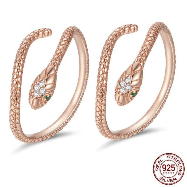 2pcs 925 Sterling Silver Ring Adjustable Retro Textures Spirit Snake Rings Platinum Gold Plated Zircon Fashion Jewelry Loop Gift