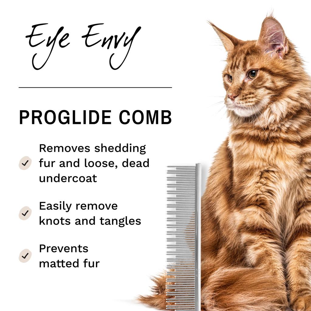Eye Envy ProGlide Cat Comb for Long Haired Cats Comb Removes Undercoat and Excess Hair Removes Tangles and Knots Prevents Mat Fur Dual Tooth Comb