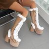 Gothic Lolita Winter Women's Snow Boots Waterproof Table High Heel Suede Women's Shoes Plush Warm High Boots
