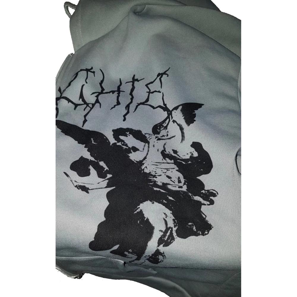 Плюс размер Y2K Толстовка с капюшоном на молнии Толстовка с принтом ангела Свободные карманы с длинным рукавом Уличная одежда Хип-хоп Мужчины Женщины Пальто Пуловер Толстовка