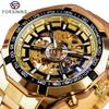 Forsining Top Watch Silver Stainless Steel Men's Mechanical Watch Waterproof Luminous Sports Skeleton Manual Watch 30M