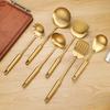 1Pc Golden Stainless Steel Long Handle Cooking Utensils Rice Spoon Soup Ladle Pancake Spatula Colander Gadgets for Kitchen
