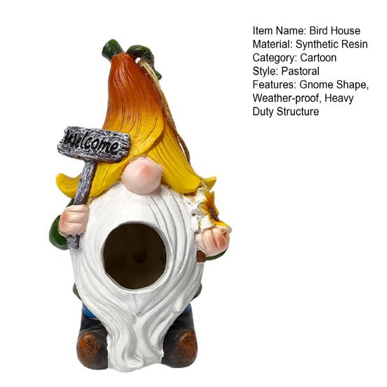 Статуэтка гнома Домик для птиц Устойчивый к погодным условиям Наружный Садовый Двор Подвесной Домик для птиц Снаружи Кормушка для колибри Украшение