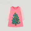 European and American Style Girls' Long-Sleeved Knitted Cotton Cartoon Christmas Tree Princess Dress for Autumn