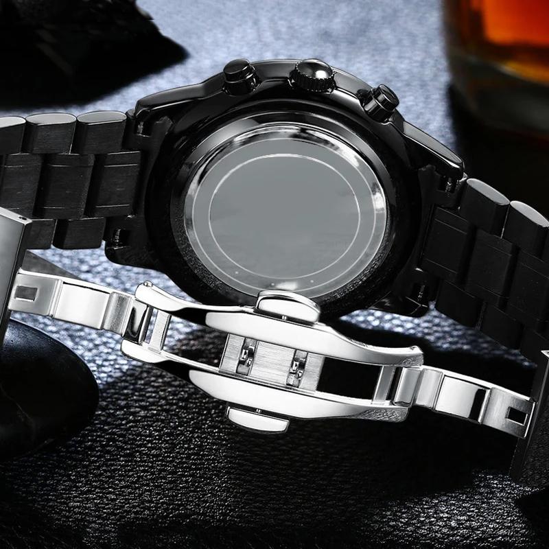 Многофункциональные мужские кварцевые часы Business Rhinestone из нержавеющей стали с календарем и временем наручные часы
