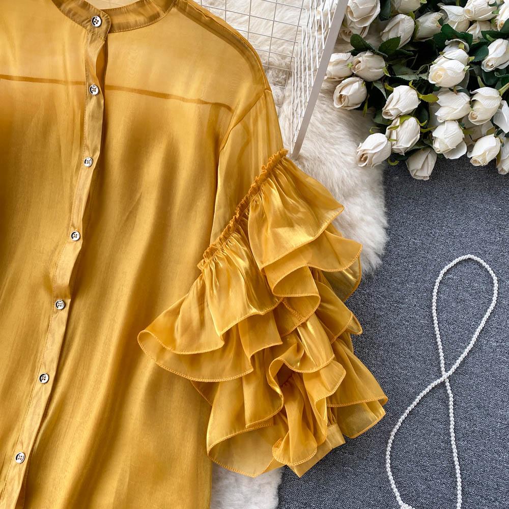 RUGOD Весеннее однобортное платье в европейском и американском стиле с французскими рюшами и трехмерными цветочными рукавами