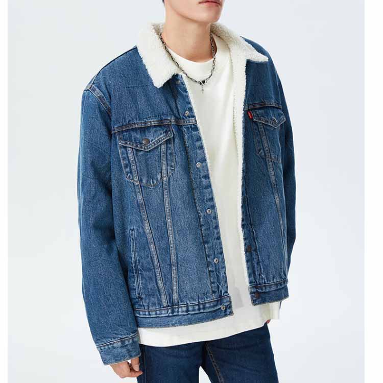 Levis Куртка джинсовая повседневная однобортная с выцветшим воротником Мужские куртки Синяя 16365-0162