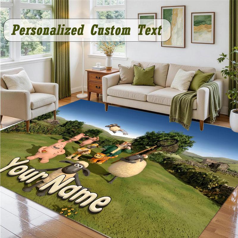 Crystal Velvet Square Rug Custom NameShaun the Sheep Pattern Non Slip Home Floor Decor Rug