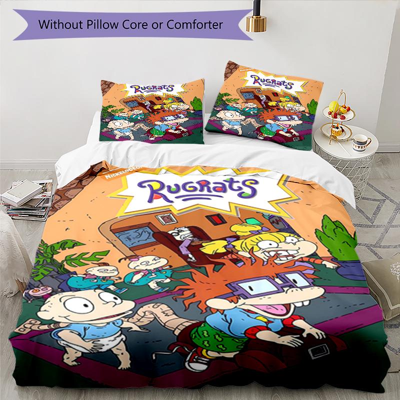 3pcs Rugrats in paris2 Design Cover Set - HD Printed Bedding with 1 Cover and 2 Pillowcases - Perfect for Home and Dorm Decor