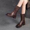 Fashion GKTINOO Retro Genuine Leather Solid Color Mid-calf Boots 2024 Winter New Versatile Round Toe Thick Heel Women's Shoes