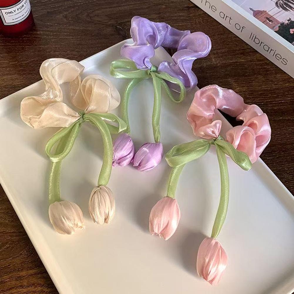 Japanese Korean Style Tulip Scrunchies Sweet Versatile High Grade Hair Ties Handmade Ponytail Hair Accessories