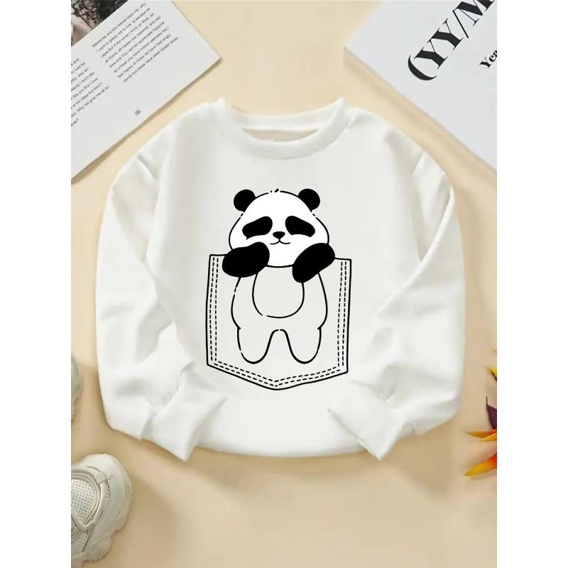 European sizes Kids' Crewneck Sweatshirt - Panda In Pocket Pattern Print , Sportswear And Casual Wear, Soft And Comfortable, Children's Clothing