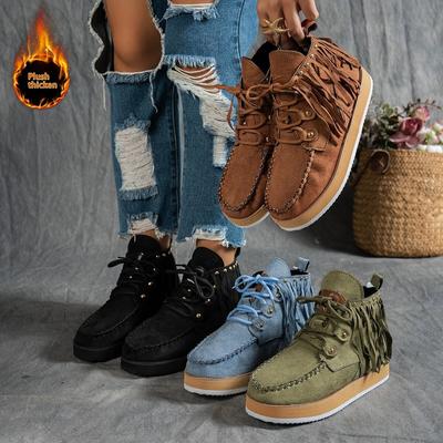 Женские короткие ботинки с бахромой большого размера на осень и зиму 2025 года, новые популярные ботинки Мартина в стиле ретро Чжоцянь в европейском и американском стиле для во