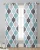 Geometric Cyan Vintage Moroccan Sheer Curtains for Living Room Decoration Window Curtains Kitchen Tulle Voile Organza Curtains
