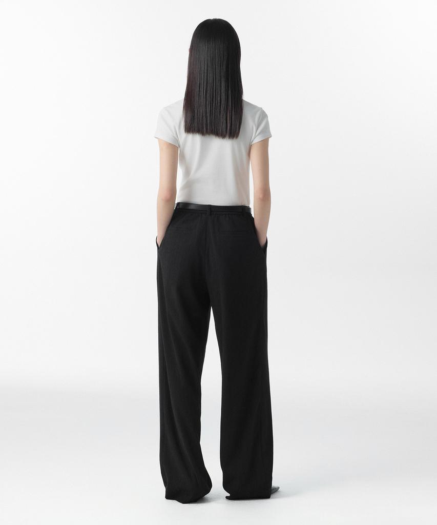 MUSINSA STANDARD WOMAN Women'S Crinkle One-Pleat Wide Elastic Waist Pants [Black]
